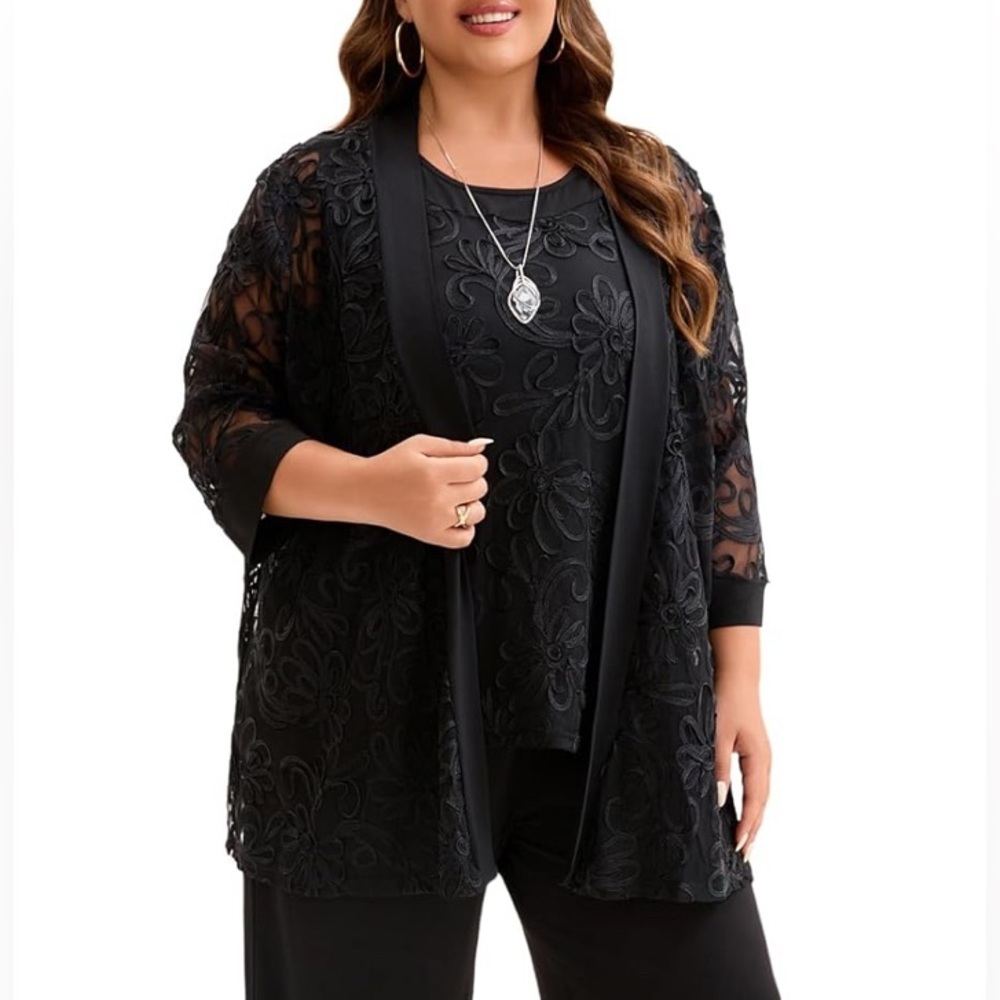 Go Mai Plus Size 2 Piece Floral Embroidered Women Mother of Bride Wedding Guest